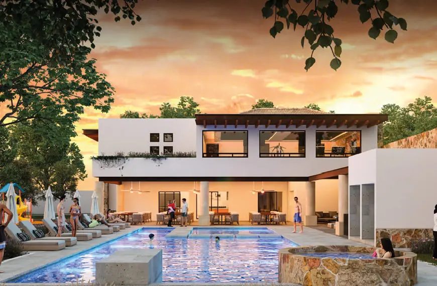 Swimming pool of the clubhouse on the grounds of Bosque Central