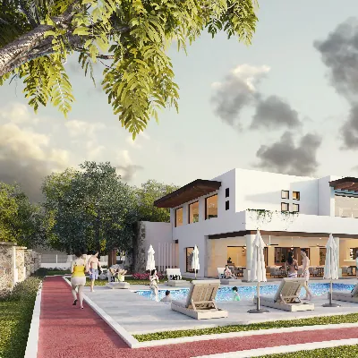 Central Forest Clubhouse Swimming Pool with Lounger Area